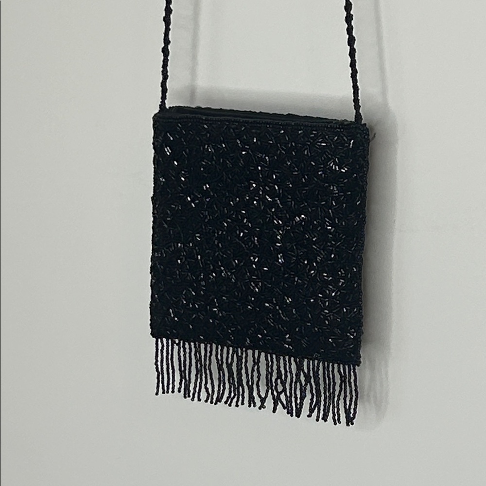 Elegant Black Beaded Fringe Bag